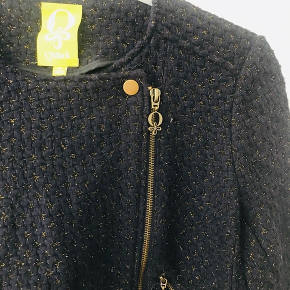 QMack Blue Gold Metallic Houndstooth Moto Jacket - Picture 4 of 7